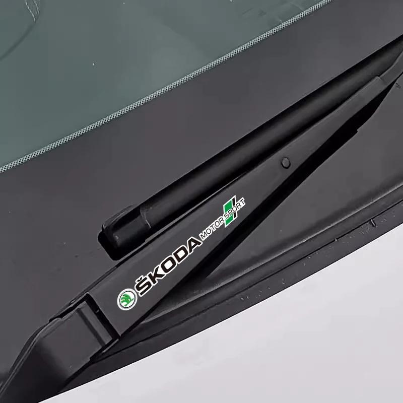BATA7 4Pcs Skoda Car Badge Sticker, Rearview Mirror & Wiper Decal, Motorsport Logo Sticker for Octavia 3 Fabia Kodiaq Kamiq RS Rapid