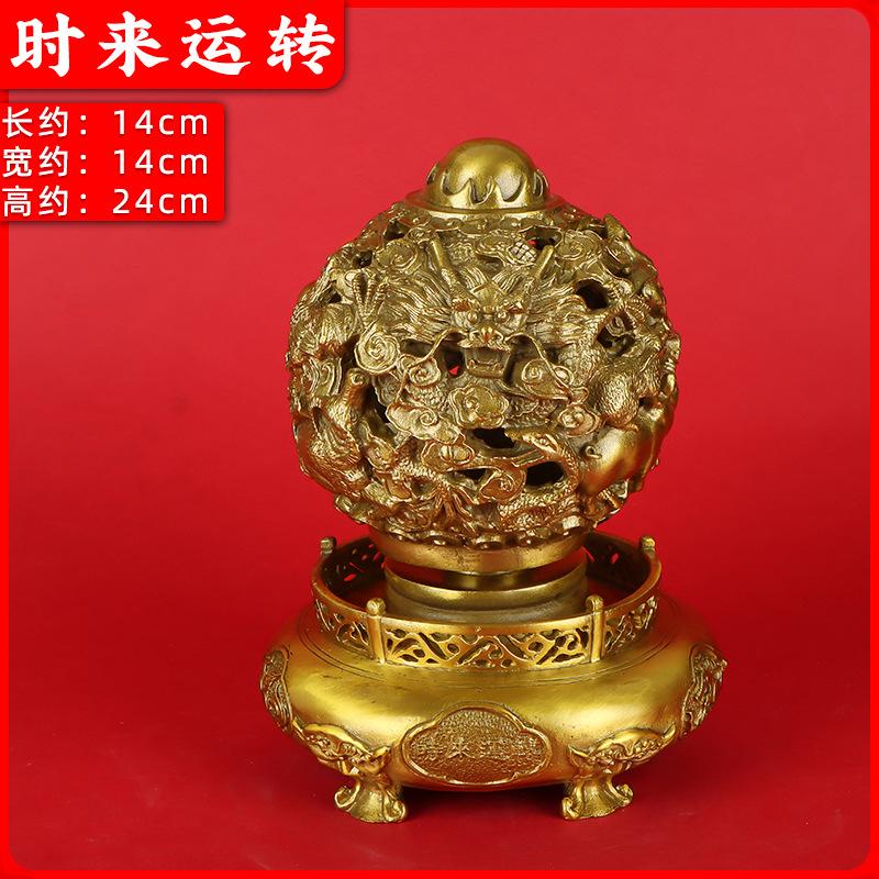 Pure Copper Fortune Turning Nine-turn Universe Qinglong Cauldron Home Entrance Living Room Office Desktop Decoration Di Good luck comes