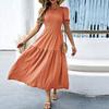 Casual Vacation Style Lotus Leaf Sleeve Cinched Waist Women's Long Dress 2025