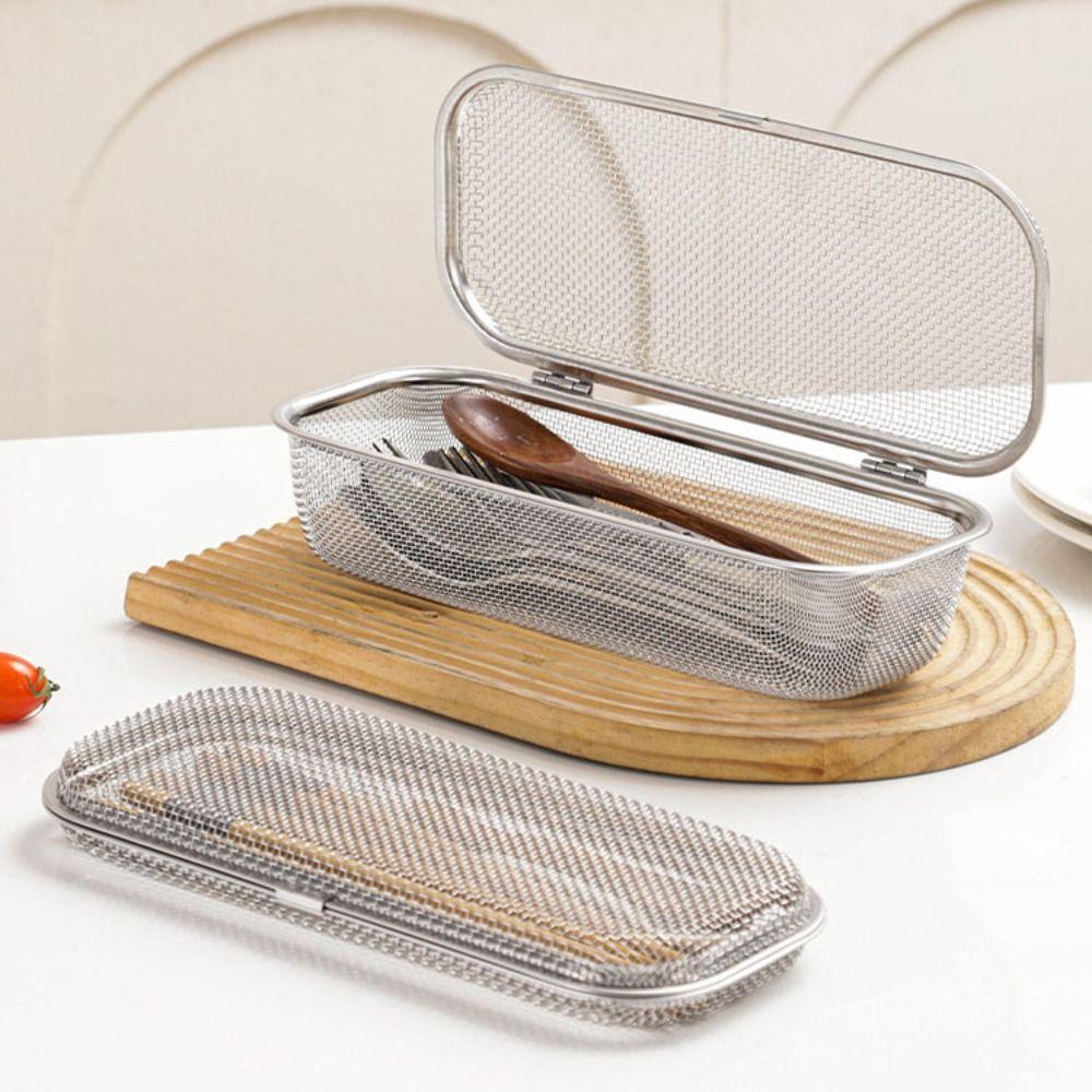 Ventilated Cutlery Cleaning Basket Stainless Steel Cutlery Box Mesh Cutlery Basket  Dishwasher