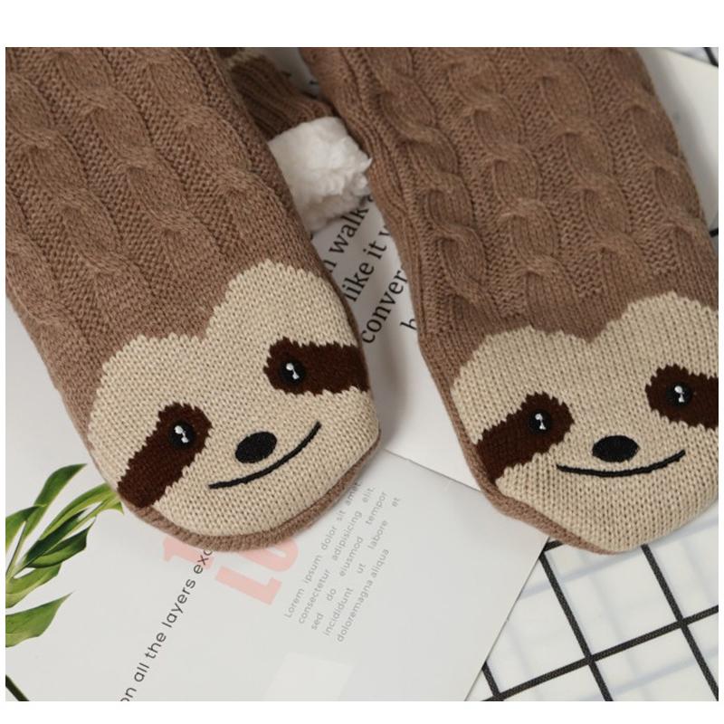 Fuzzy Thermal Socks Women Winter Funny Cat Dog Sloth Cute Kawaii Non Slip Cartoon Sleeping Soft Comfy Female Floor Slippers Sock