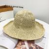 Wide Brim Straw Bucket Hat Classic Ruffle Crochet Summer Sun Hats Hollow Out Breathable Outdoor Travel Beach Hats for Women Daily Use