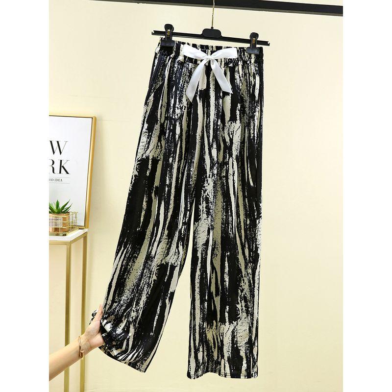 New Ice Silk Ink Pants Versatile Retro Straight Wide-Leg Pants Slim Plus Size Drape Chiffon Pants High Waist Casual Pants