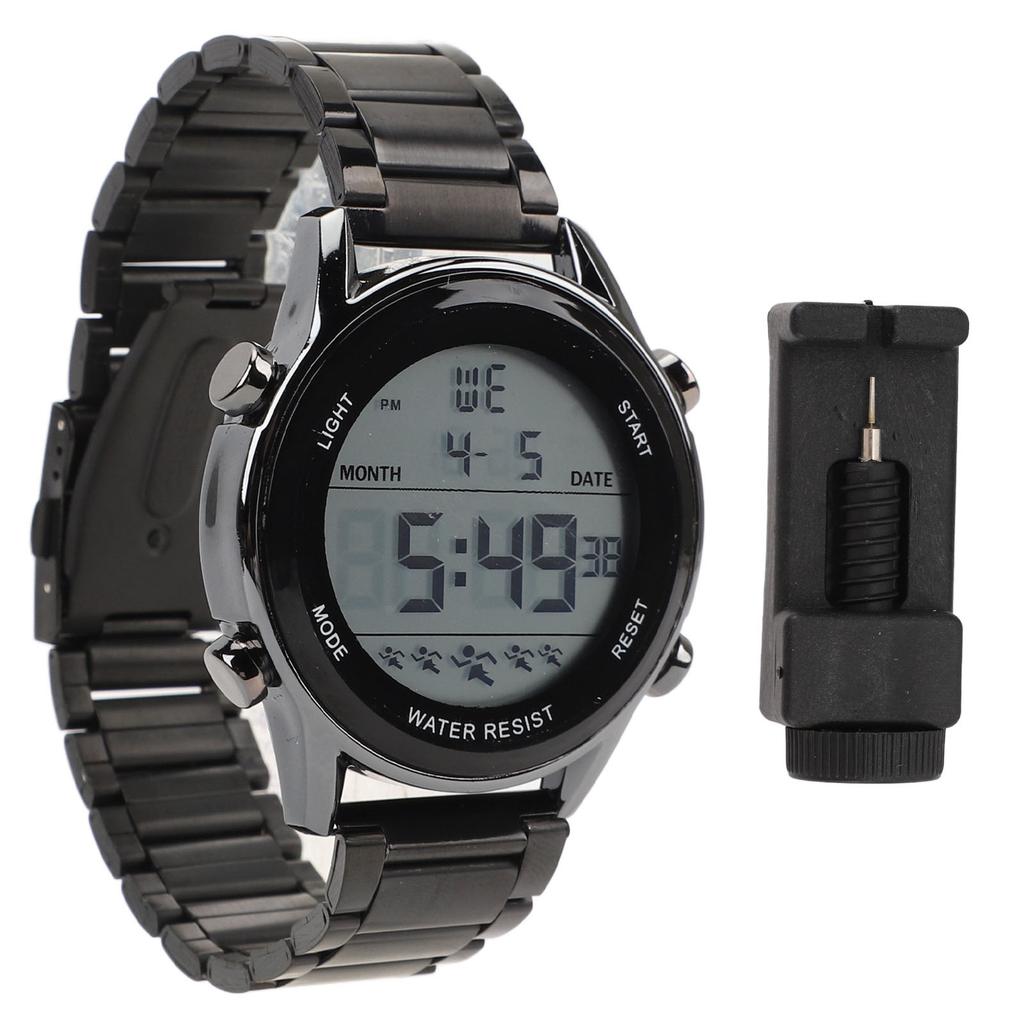 Men Digital Watch Multifunctional 50m Waterproof Depth LED Night Light Men Wrist Watch Black