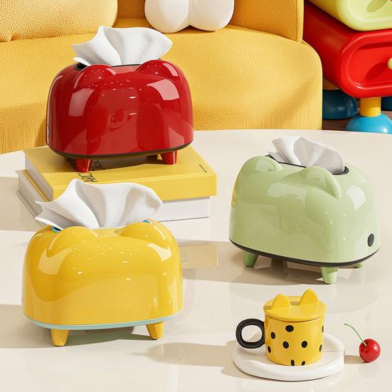 Cute Cat Tissue Dispenser Box Cartoon Tissue Paper Holder Desktop Plastic Napkin Storage Box for Car Home Bathroom Kitchen Office Decor