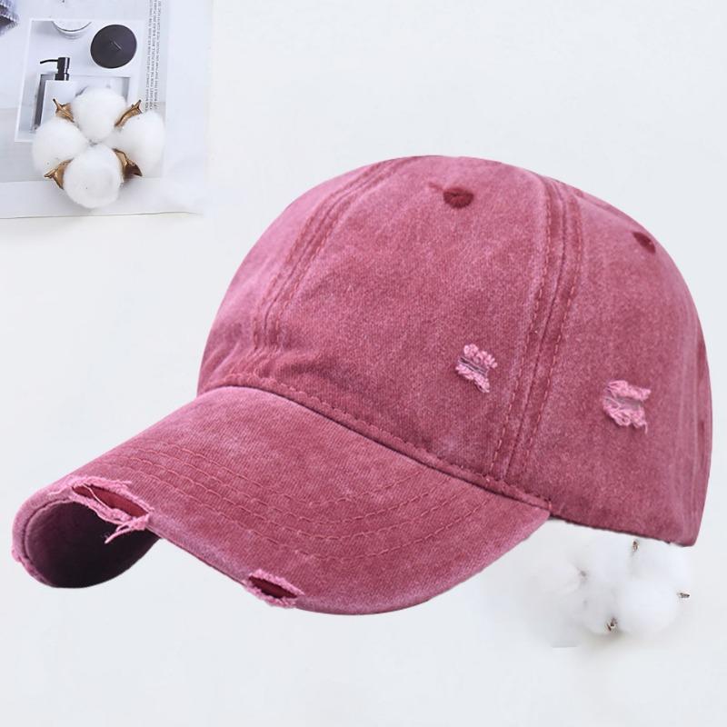 Hole Washed Cotton Baseball Cap Men's Old Visor Hat Retro Soft Top Cap