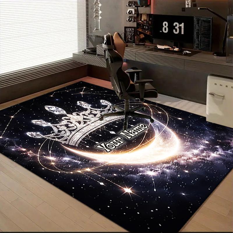 1PC Custom Name "Starry Crown Dreams" Theme Floor Mat Ideal for Living Room, Game Rooms, Office, Bedroom,Floor Mat Playful Design