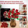 Kit de construction Bouquet de Roses Ensemble de Décoration de Fleurs Artificielles 458 Pièces Rose Rouge Romantique Cadeau Pour la Fête des Mères la Saint-Valentin
