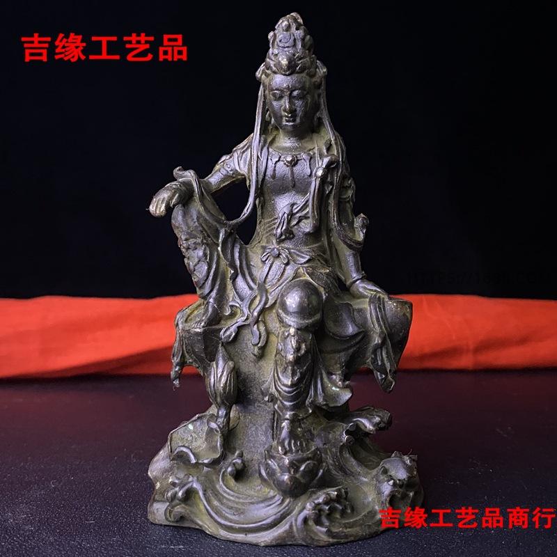 Antique Alloy Buddha Statue Collection Free Guanyin Home Desktop Decorative Crafts Decoration Sitting Style Avalokitesvara