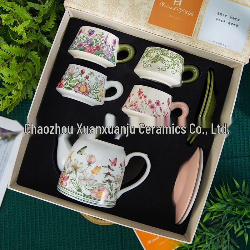 French Garden Luxury Coffee Cup & Saucer Gift Set: Elegant Mug with Saucer