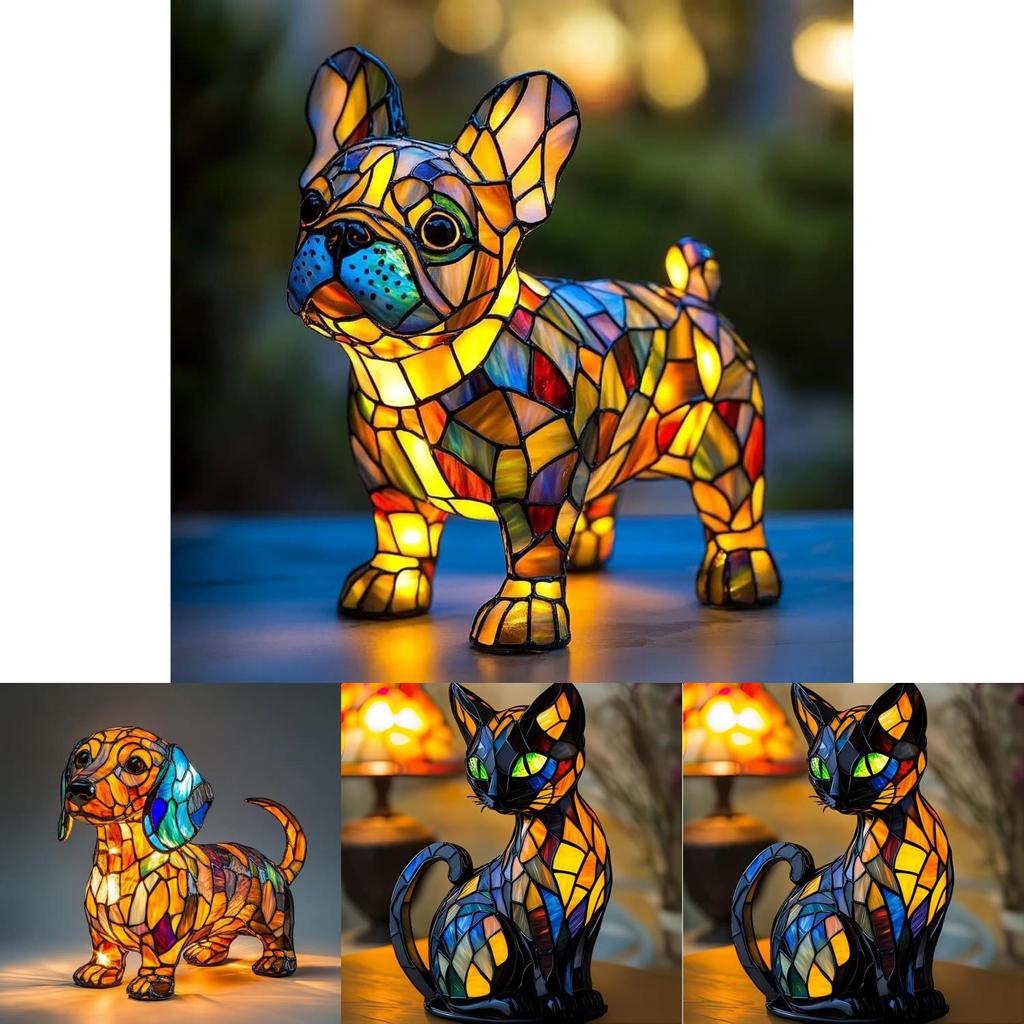 Cat Dog Resin Art Piece Usb Powered Night Light For Bedroom And Study