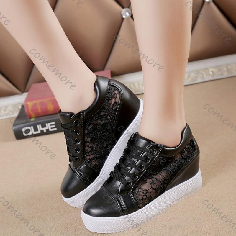 Comemore Spring and Summer White Sneakers Shoes Casual Increased Height Mesh Breathable Sports Women's Shoes Flat Bottom Tennis