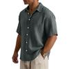 Men’s Loose Fit Casual Cotton Crinkle Texture Shirt Short Sleeve Button Down Collared Top for Everyday Wear