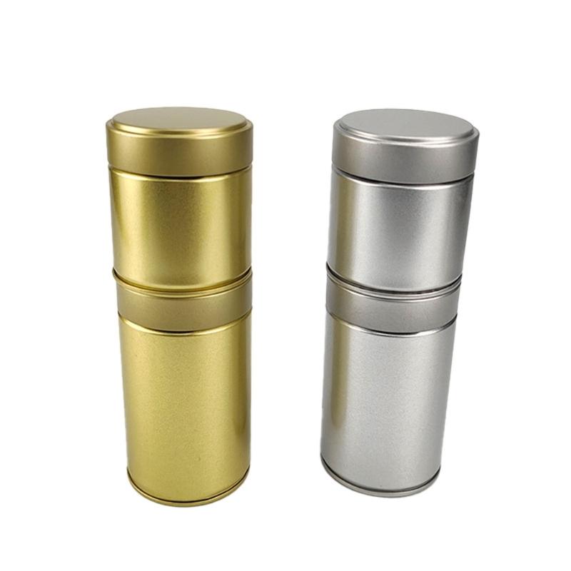 Fitted-Lid Tea Powder Storage Tin, Cylindrical Tinplate Canister for Organizing Tea Leaves, Spices, and Sugar Packets