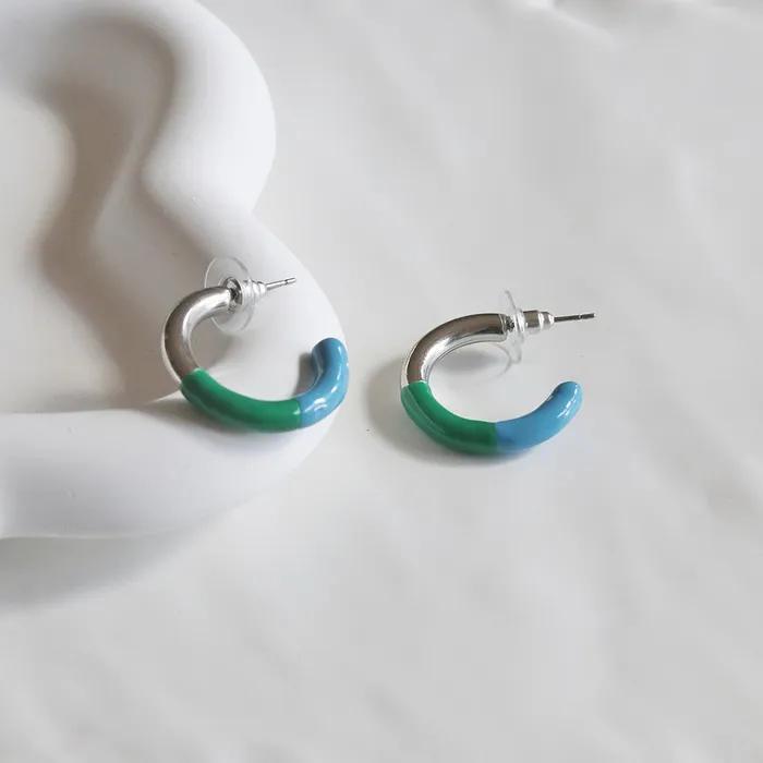 _EE81 Blue Green Point Ring Earrings