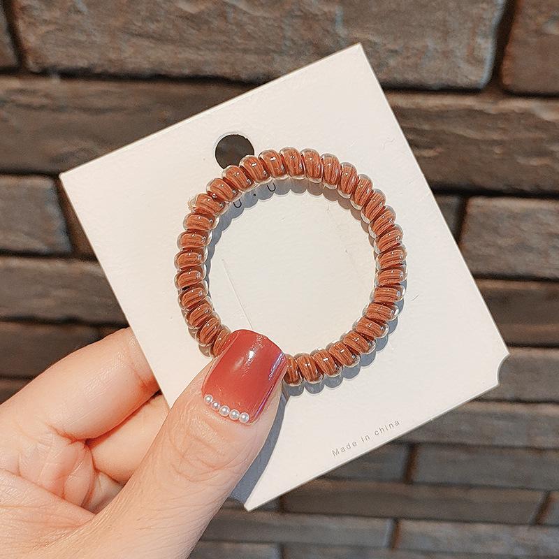 Korean Style Coffee Color Telephone Cord Hair Tie - Transparent Elastic Band for Women's Ponytail
