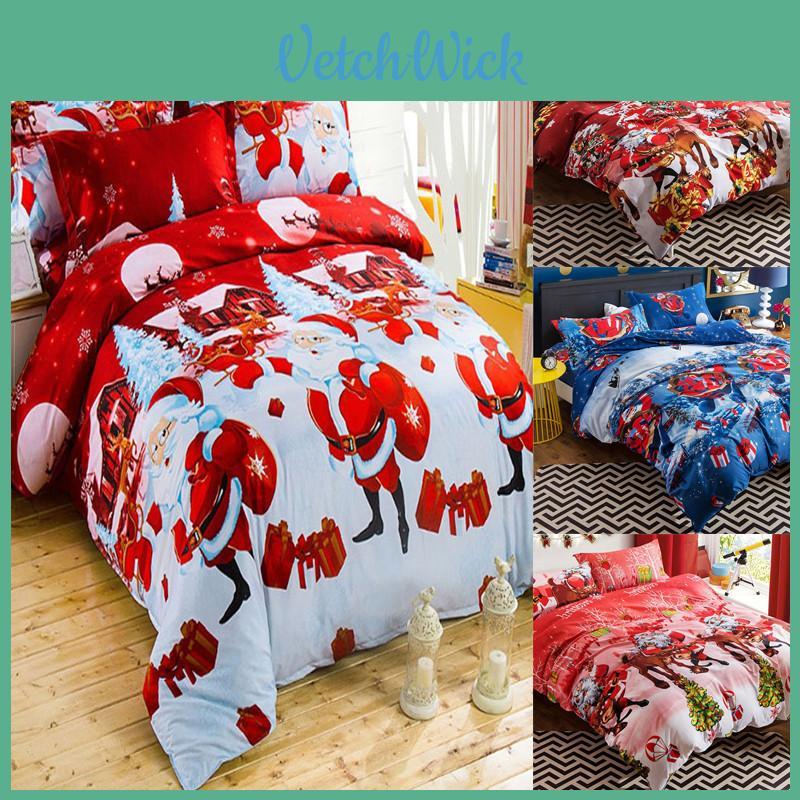 Cozy Holiday Quilt Cover And Pillow Case Set With Vibrant Santa Claus Patterns