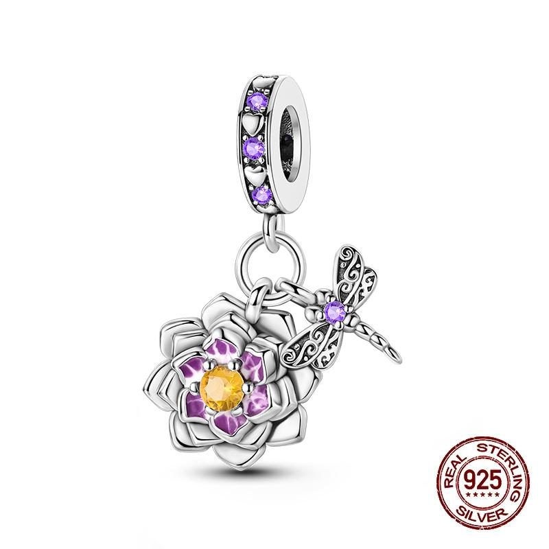 Trendy 100%Copper Flower Charms Fit Original Pandach Braceletcopper Butterfly Dragonfly Pendant Fine Jewelry Gift