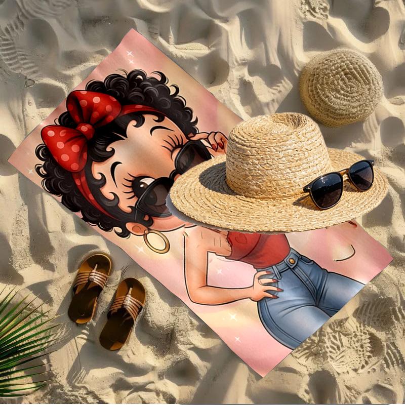 Betty Boop Print Beach Towel Design, Soft, Lightweight. for Home Bathroom, Spa, Pool, Yoga, Surfing, Camping, Gift for Family, Friend