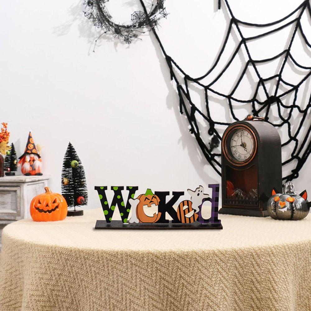 2pcs Funny Halloween Letters Pumpkin Sign Cartoon Halloween Cat Ornaments  Ghost Festival