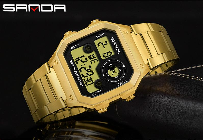 SANDA Men's Waterproof Multifunctional Steel Band Electronic Watch