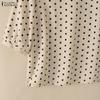 ZANZEA Women Casual Stand Collar Loose Half Sleeve Polka Dot Print Blouse