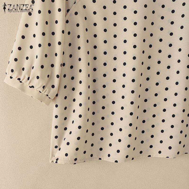 ZANZEA Women Casual Stand Collar Loose Half Sleeve Polka Dot Print Blouse