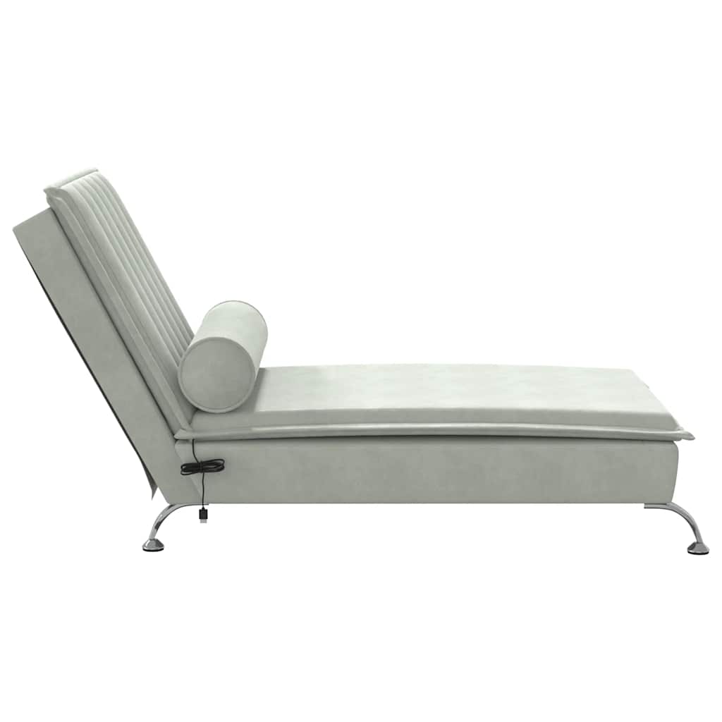 Massage Chaise Lounge with Neck Roll Light Grey Velvet