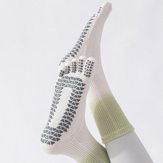 1 Pair Yoga Toe Socks with Non-slip Gripper Moisture Wicking Mid-calf Socks Women Ballet Dance Pilates Cotton 5-Toe Crew