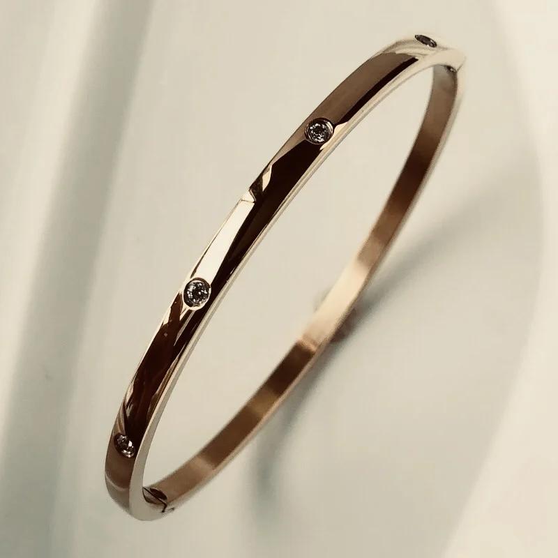 New Design Stainless Steel Zircon Inlaid Bracelets & Bangles for Women Gold Silver Color Waterproof Luxury Brand Jewelry Gifts