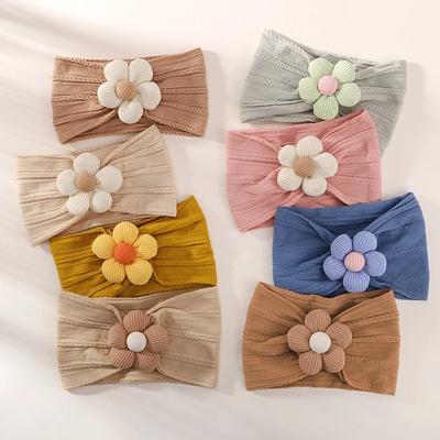 1 stk Baby Nylon hodeskjerf Astique Egnet Nyfødt jente Blomst Håndlaget pannebånd Elastisk hårbånd Turban Småbarnshårtilbehør