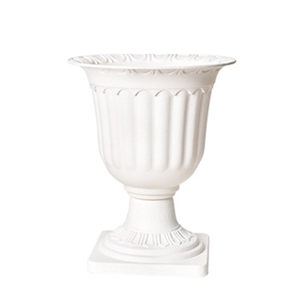 

2pcs Desktop Decor Ornament White Plastic Containers Flowerpot Roman Wedding Pedestal Style Planter Flower Vase Living Room