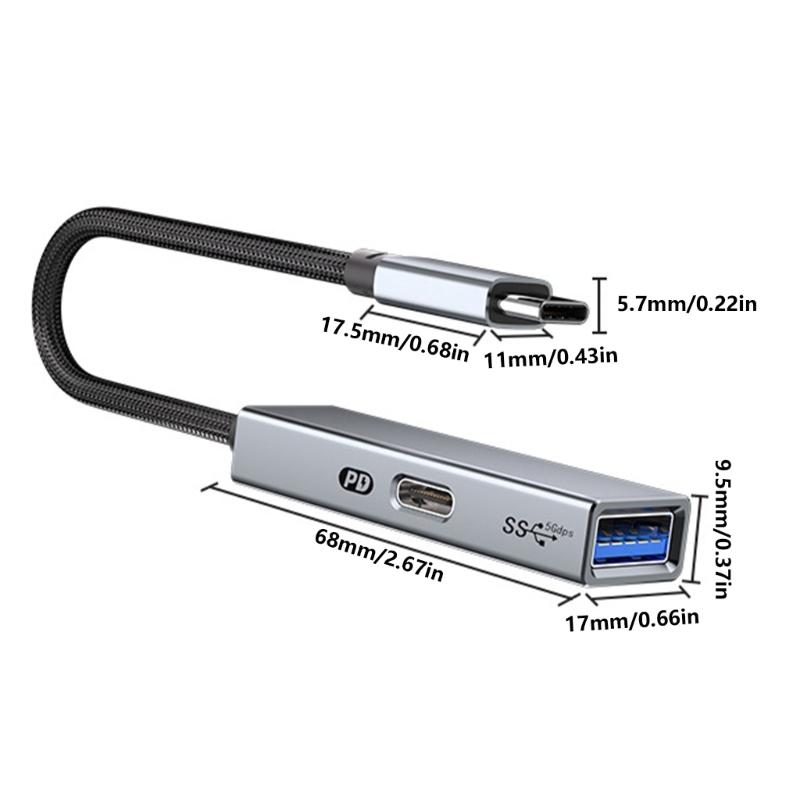 2 in 1 USB C OTG Charging Adapter USB 3.2 Gen1 OTG Splitter PD60W Fast Charging 5Gbps Data Transfer Cable for Phone