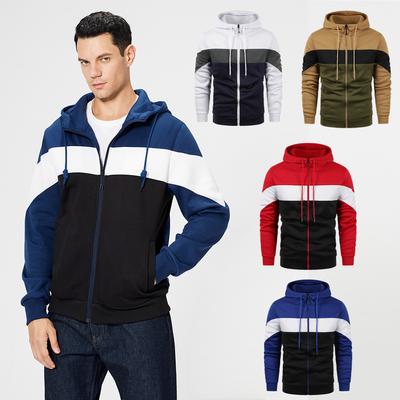 2024 Men Autumn and Winter New Plus-size Multi Color Splicing Print Zipper Hoodie