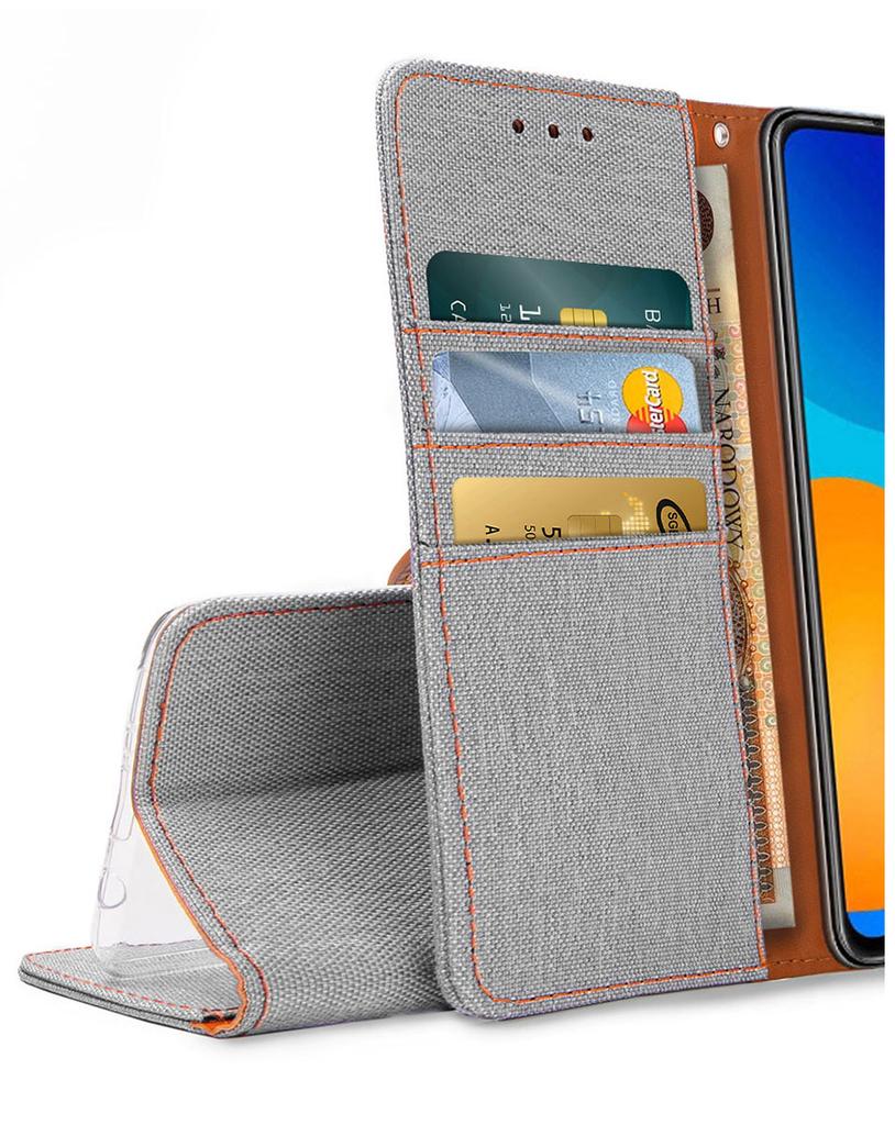 Etui Typu Portfel Do Samsung Galaxy A16 5G / A16 4G - Szary Pokrowiec Canvas + Szkło