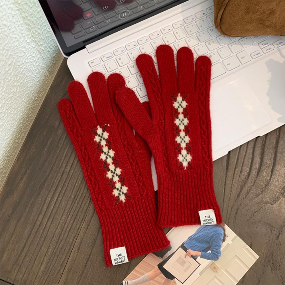 Soft Winter Knitted Gloves Fair Island Style Women Cycling Mittens Twists Pattern Gloves  Girls