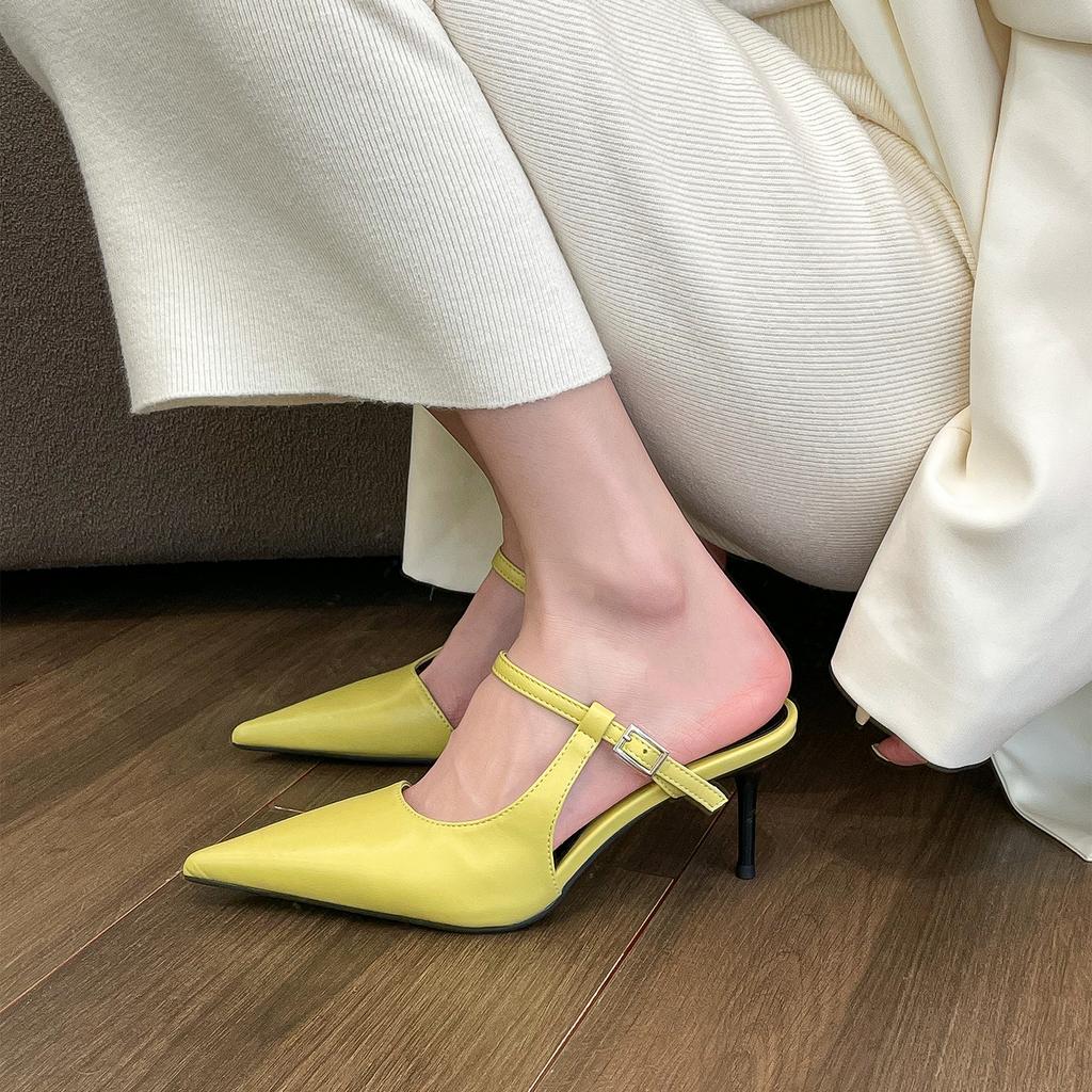 Shangsi, Beautiful!! Evening Wind White Tea Pointed High Heels Bag Head Half Slippers Female Outside Fairy Shoes