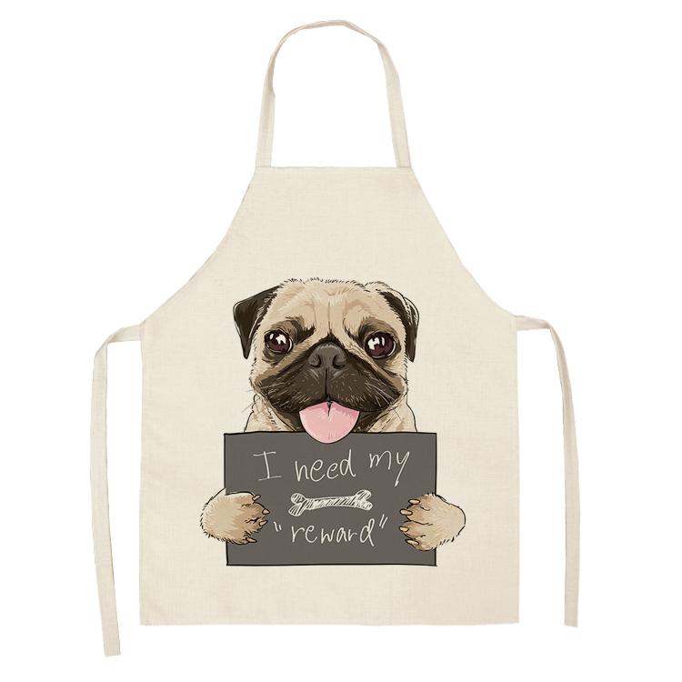 Bulldog Dachshund Pug Dog Kitchen Apron Printed Cotton Linen Women Bib Household Cooking Cleaning Tool