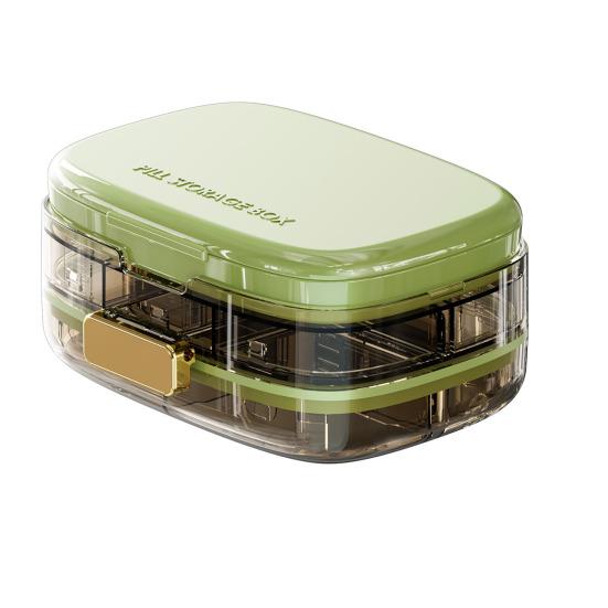 Pill Box Compact Weekly Pill Organizer with Sealing System Moisture-Proof Container Separate Compartments Pill Dispenser for Morning Noon Evening зелёный