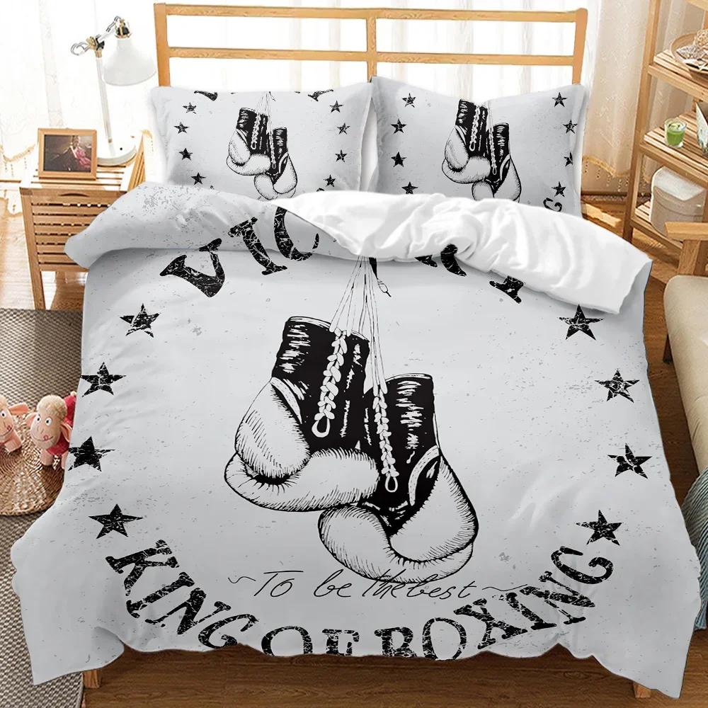 Boxing Gloves Duvet Cover Queen/King Size For Kids Teens Boys Men Adult Sports Boxing Game Competitive Duvet Cover, Black Red