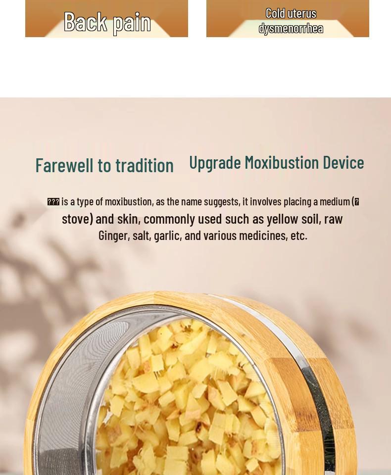 Portable Ginger Moxibustion Box with Lid, Bamboo Moxa Wool Device for Home Therapy
