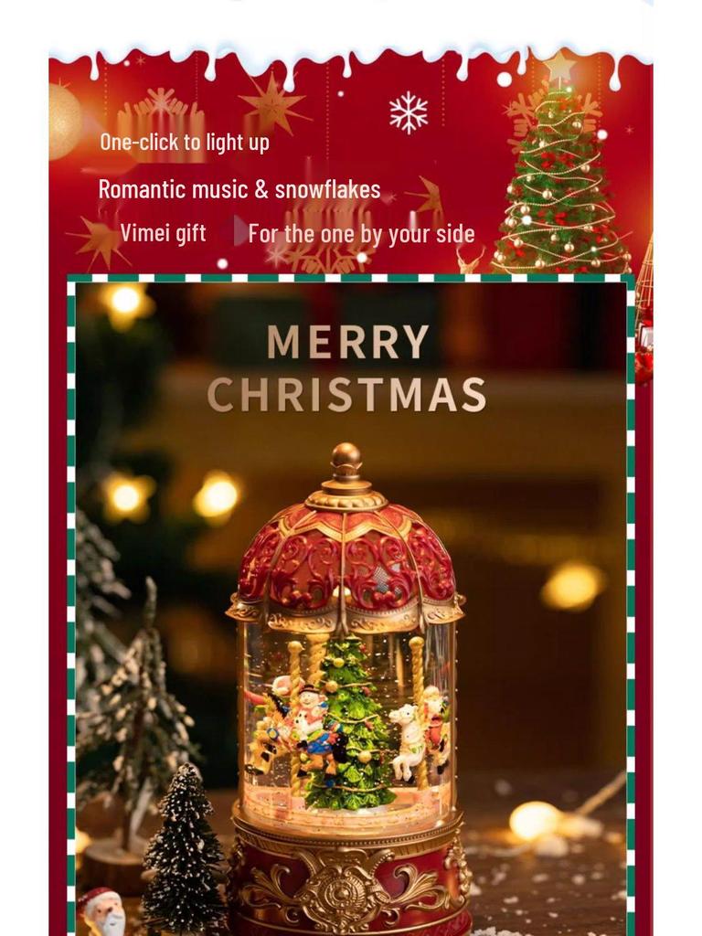 Christmas Carousel Musical Snow Globe: Old Man & Girl Birthday Gift for Children