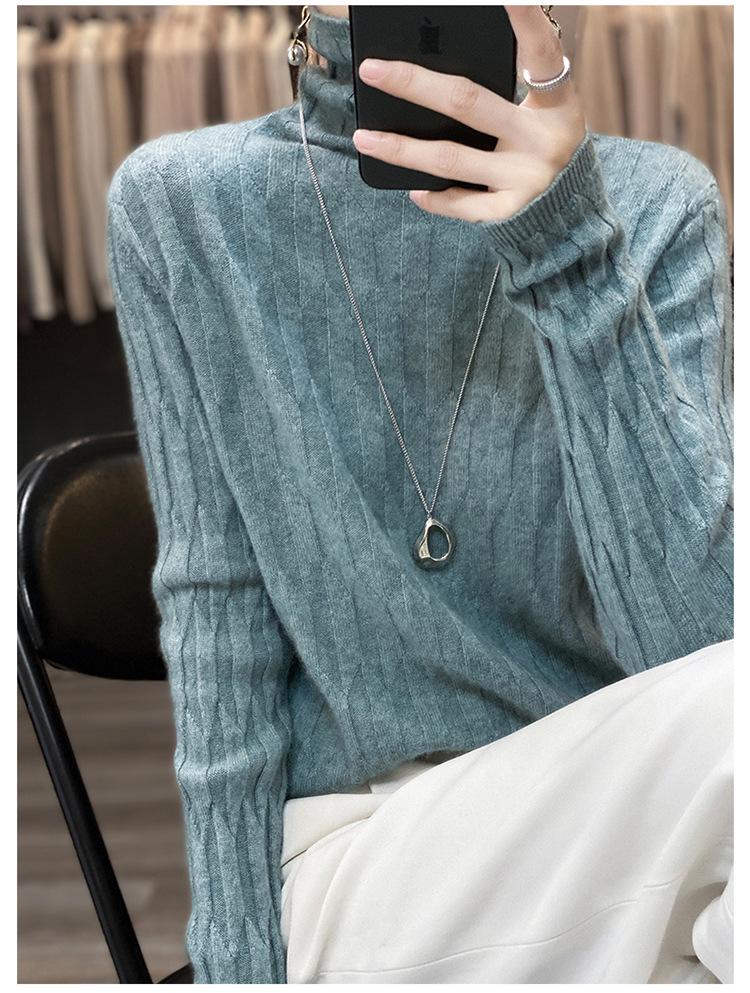 Women's Slim Fit High Neck Wool-Cashmere Sweater - Warm, Pure, and Loose Knit for Autumn/Winter