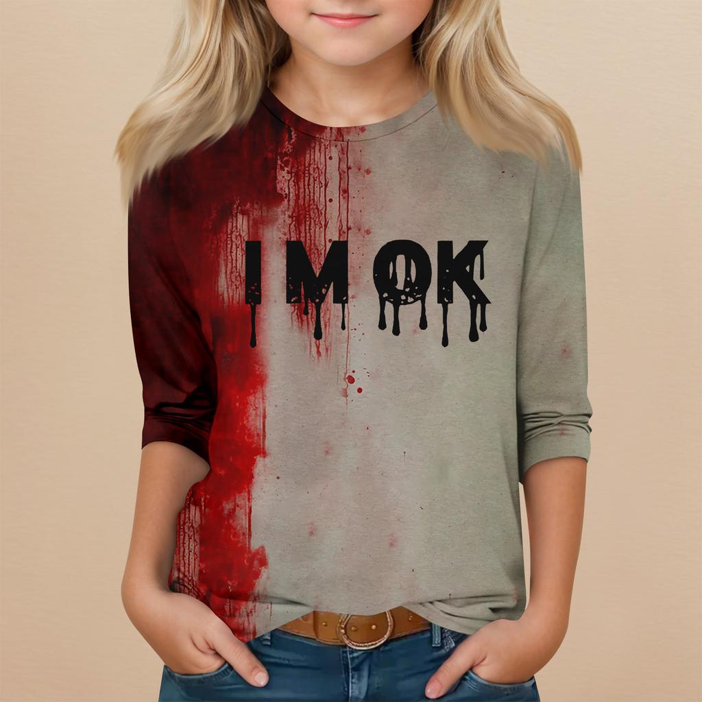 Children's 3/4 Sleeve Round Neck Top Halloween Printed Everyday Casual Top