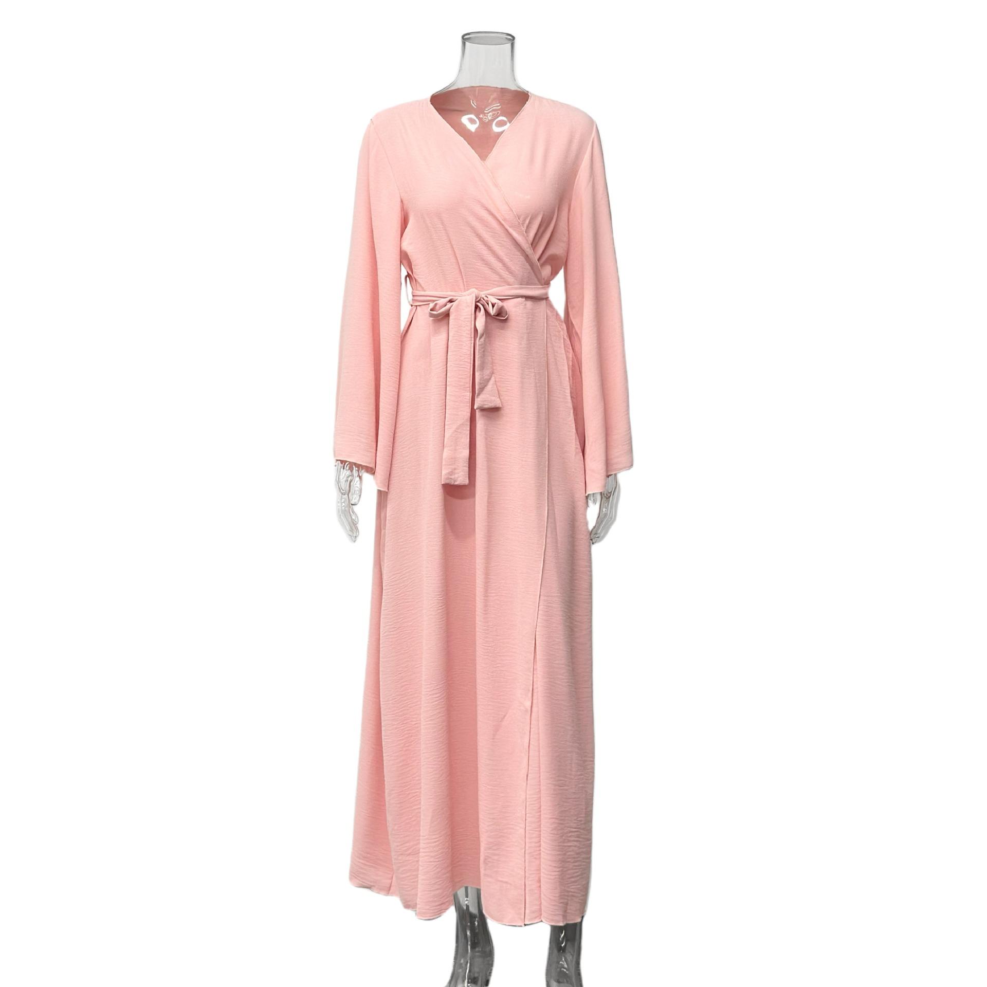 

Autumn New Solid Color Long Sleeve Sun Protection Cardigan Women s Long Robe Coat for Home and Outing Two-Way Wear Free size рожевий
