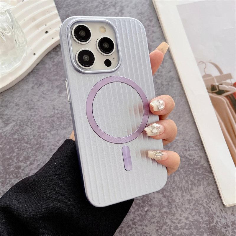 Luxury Corrugated Pattern Matte Magnetic Case For iPhone 16 15 14 13 Pro Max Plus For Magsafe Wireless Charge Hard PC Cover