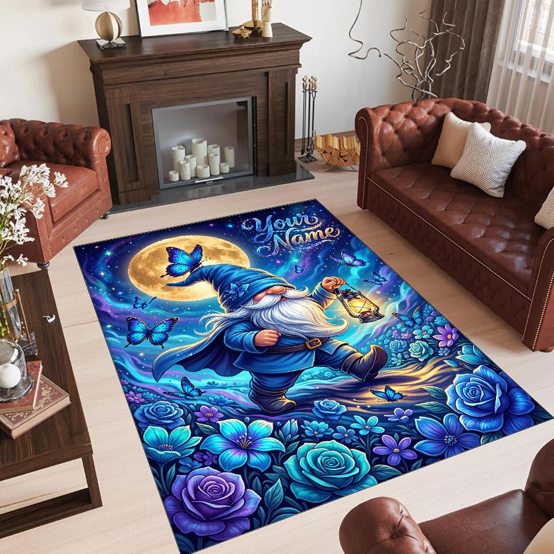 Gnome Theme Crystal Velvet Rug Personalized Custom Name Text Soft Floor Mat Home Decor