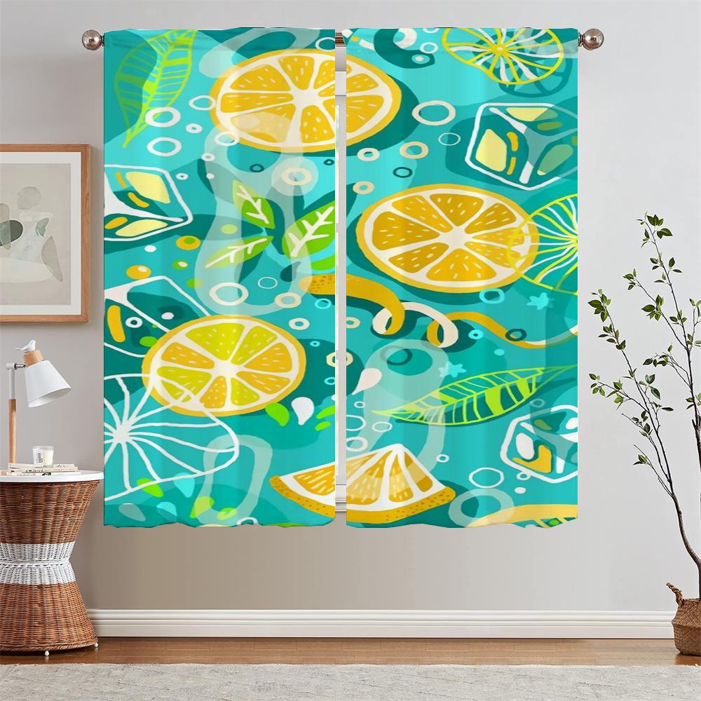Kitchen Curtains 2 Pieces Window Curtains for Doors Cute Lemon Fruit Bathroom Curtain for Children's Room Bedroom Decoration