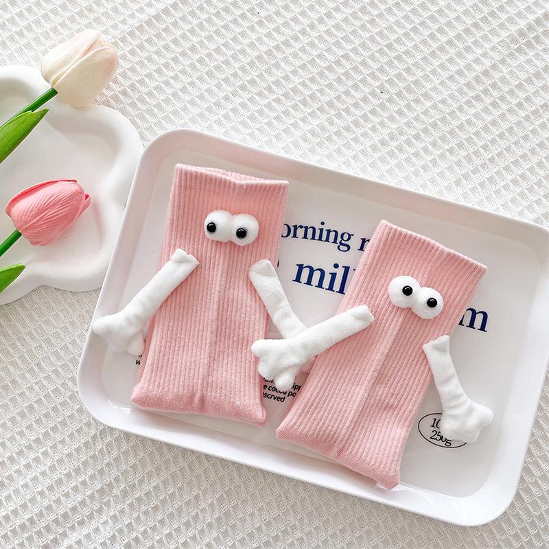 Funny Magnetic Holding Hands Socks, Novelty Socks, Couple Socks, Halloween and Christmas Gifts One Size розовый