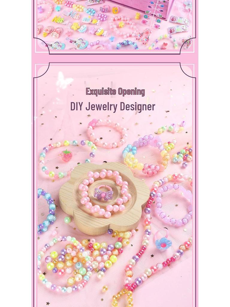 DIY Beaded Toy Jewelry Kit: Handmade Hair Accessories, Necklaces, Bracelets & Gift Box Set for Girls' Birthdays